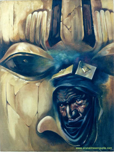 Mask behind the man 30"x40" Oil on canvas
